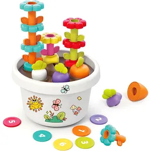 Montessori Kids Educational Toy Potted Flower Arrangement Carrot Harvest Puzzle Game Baby Montessori Shape Matching Fine Motor Learning Toy