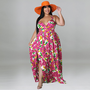 Halter v Neck Side Split <strong>Plus</strong> <strong>Size</strong> Maxi Women's <strong>Dresses</strong> 4xl 5xl 6xl 7xl <strong>Plus</strong> <strong>Size</strong> Floral <strong>Summer</strong> Casual <strong>Dresses</strong> - Product Image 1