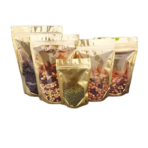 Colored Zip Lock Plastic Gold Metallic Mylar Stand Up Pouches Aluminum Foil Zip lock Bag For package