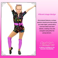 Combinaison de danse hip-hop colorée et abstraite MiDee pour filles et enfants avec nœud et soutien-gorge séparé inclus pour les spectacles sur scène