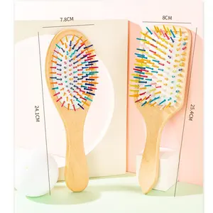 Newest Design Wooden Anti-Static Rainbow Tooth Massage Comb Stretch Stomata Curl Straight Hair Brush Styling Air Cushion Comb