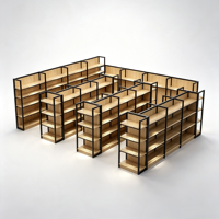 Estanterías de góndola de acero y madera con barandilla frontal anticaída, estanterías modulares para exhibición en tiendas de comestibles