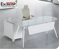 Meubles de bureau Ekintop, design moderne, bureau en forme de L pour PDG, petites tables de bureau exécutives, tables de bureau en verre avec plateau en verre