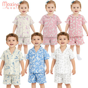 Conjunto de Ropa de Dos Piezas para Niñas Pequeñas con Diseño de Pascua, Serie Familiar, Pijama de Manga Corta con Estampado de Conejo y Bolsillos - Product Image 1