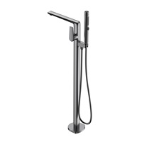 Robinet de baignoire en cuivre pur, robinet de douche tout en cuivre, robinet sur pied chaud/froid de style américain vintage électroplaqué avec finition bois