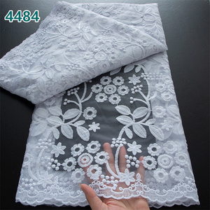 All'ingrosso bianco puro Tulle africano tessuto di pizzo con paillettes 5 iarde Nigeria Net di pizzo per le donne abiti da sposa 4484 - Product Image 6