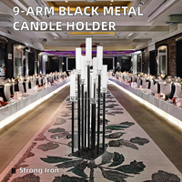 Candélabre en métal noir à 9 bras avec cristaux acryliques, centre de table et porte-bougies