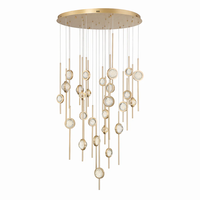 Lustre suspendu en verre noir et or, design moderne et luxueux, grand modèle pour plafond haut, escalier, salon