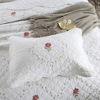 Lot de 3 couvre-lits en coton pour lit double, avec broderie de roses, surmatelas et ensemble de couette Euro pour lit double