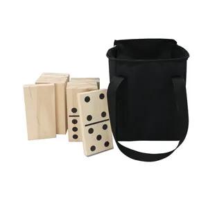 Dominoes 28PC Wooden Dominoes Set With Carrying Bag Extra-Large Wood Dominos For Kids And Adults