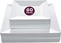 Assiettes en plastique jetables carrées blanches de 9 pouces et 13,5 pouces, 60 pièces, assiettes pour mariage, anniversaire, Halloween et fête