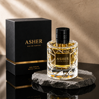 Flacon de parfum vide de luxe 50 ml en verre taillé géométrique, à facettes, côtelé, avec capuchon noir et base ronde lourde, avec boîte et logo personnalisé