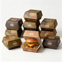 Boîte à burger biodégradable en carton blanc, impression personnalisée du logo, résistante à la graisse, fournisseur d'emballages pour la restauration rapide à emporter