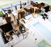 Maison modulaire de luxe en forme de U Maison préfabriquée à toit à double pente avec piscine privée Design et finitions haut de gamme