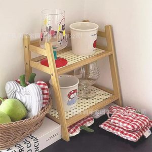 Estante de almacenamiento de madera para cocina, organizador de encimera multifunción de bambú de 2 niveles para tazas de café, condimentos, estante de escritorio - Product Image 1