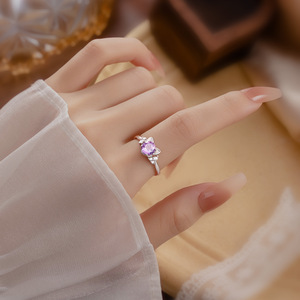 9 Minimalist Cute <b>Cat</b> <b>Ring</b> Girlie 925 Sterling Silver Rhodium Plated 6mm Round Cut Natural Stone Amethyst Jewelry For Gift - Product Image 2