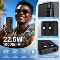 Batterie externe personnalisée avec logo, haute capacité 10000 mAh, charge rapide 22,5 W, double câble avec ports Type-C et USB pour cadeaux d'entreprise