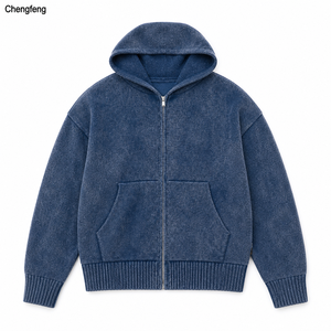 Cardigan Varsity Personnalisé pour Homme, Tricot <span class=keywords><strong>Bleu</strong></span> Délavé Vintage, Sweat à Capuche Entièrement Zippé, Cardigan Long en Tricot, Vente en Gros OEM - Product Image 3