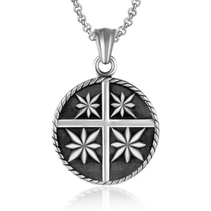 Men's Stainless Steel Round Pendant <b>With</b> <b>Cross</b> And Eight Pointed Star Design Hip Hop Fashion Necklace SP647 - Product Image 1