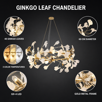 Lustre moderne suspendu à haut plafond, motif feuille de Ginkgo, grand et ajouré, pour hall de villa, escalier, salle à manger