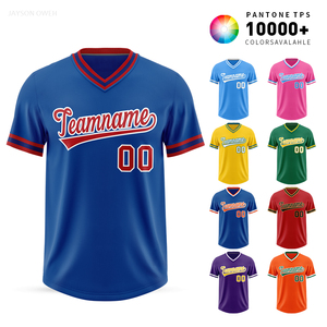 Groothandel effen blanco V-hals pullover baseball uniformen T-shirt digitale print logo naam op maat gestikte heren baseball shirt - Product Image 3