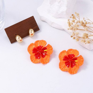 4 Color BOHEMIA Summer Beach Style Exaggerated Alloy Pink Color <b>Flower</b> Drop Earrings - Product Image 3