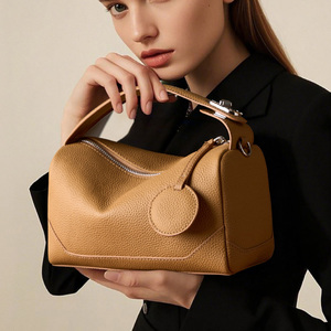 TOGO Pattern Top Layer <b>Leather</b> Women's <b>Bag</b> Fashion <b>Genuine</b> <b>Leather</b> Trendy Boston Style Handbag Versatile Cross Body <b>Bag</b> - Product Image 3
