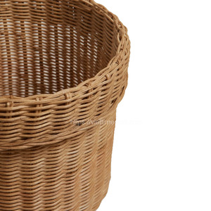 Lot de 3 paniers modernes en rotin naturel brun, bord pliable, artisanat en acier inoxydable, capacité 6-10L, vente en gros - Product Image 3
