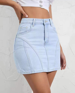 Minifalda vaquera retro, minifalda sexy ajustada a la cadera, línea de moda femenina, Falda vaquera con costuras - Product Image 5
