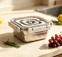 Conteneur de stockage alimentaire moderne en acier inoxydable 304 avec couvercle en plastique, écologique et grande capacité