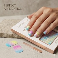 Bandes de gel pour ongles effet dégradé pailleté arc-en-ciel, 20 bandes, ombré pastel, sans UV, finition professionnelle de salon, ongles à presser, longue durée, 14+