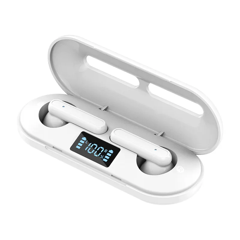 Gratis OEM Logo Putih Portabel TWS-7 In Ear Earphone Led Display Hifi BT 5.3 Earbud Earphone Nirkabel