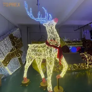 Ip65 Impermeable Animal Escultura Gardindeer Wireframe Tamaño real Iluminado Gigante 3D Reno para exteriores con luz Led