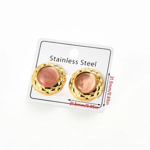 1 paire de boucles d'oreilles en acier inoxydable, opale ronde en résine, plaqué or, bijoux colorés, cadeaux pour femmes et filles - Product Image 6