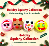 Jouet Squishy en TPR de 10 cm, créatif, coloré, motif visage de Noël moche, rempli de farine, anti-stress, jouet sensoriel, cadeau de fête de Noël