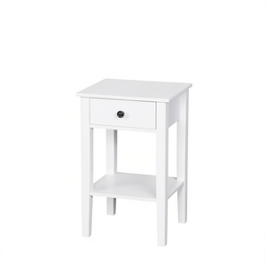 Mesita de Noche Blanca con Cajón, Panel de Madera, Muebles de Dormitorio Modernos Escandinavos, Mesa Auxiliar de Almacenamiento para el Hogar - Product Image 1