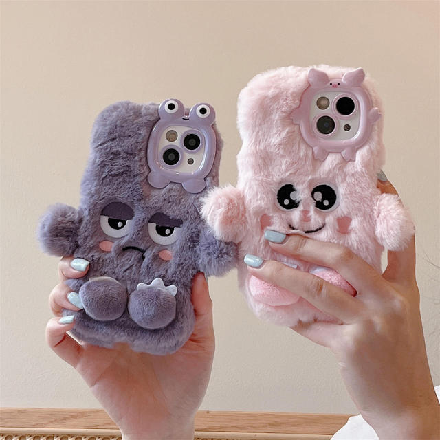 Cute Case for iPhone 17 Pro Max Anime with Figures Pink Purple Cartoon Hairy Back Cover Fluffy Funky Case for iPhone 15 16