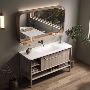 Villa Modern Lacquer MDF Smart <b>Mirror</b> Bathroom Cabinet with Integrated Basin Curved Design <b>for</b> Hospital Use - Product Image 4