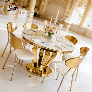 Modern Romantic&Elegant Banquet Hall Gold Stainless Steel <b>Dining</b> <b>Table</b> and Chair Set for Restaurants Hotels Apartment Events - Product Image 6