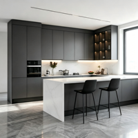 Armário de Cozinha Moderno Italiano Personalizado de Luxo Minimalista Ecológico com Acabamento de Alto Brilho e Sem Puxadores