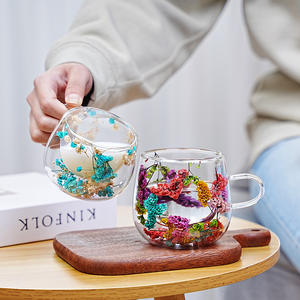 Vente en gros de tasses à fleurs en verre double couche, verre borosilicate de haute qualité, tasse à thé au design élégant - Product Image 6