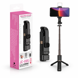 JC-09S Mini Trípode con Textura de Rejilla y Palo para Selfies con Luz LED de Relleno, Mango Compacto de Aluminio de 740mm - Product Image 1