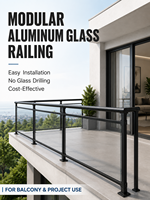 Système de balustrade en verre en alliage d'aluminium thermolaqué, verre trempé, balcon, patio, terrasse, installation facile