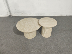 Modern Minimalist Style <strong>Circular</strong> Wooden Vertical Stripe Base Living Room <strong>Coffee</strong> <strong>Table</strong> - Product Image 3