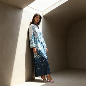 Abaya de luxe en polyester avec strass thermocollants pour femmes musulmanes, robe modeste, fournisseur en gros ODM - Product Image 1