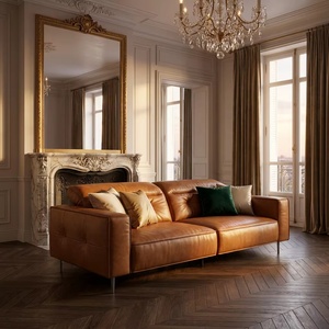 Sofá Chesterfield Moderno <span class=keywords><strong>de</strong></span> Cuero Genuino Color Bronceado, 3 Plazas, Minimalista, <span class=keywords><strong>de</strong></span> Lujo, para Sala <span class=keywords><strong>de</strong></span> Estar, Hotel, Oficina, Salón - Product Image 4