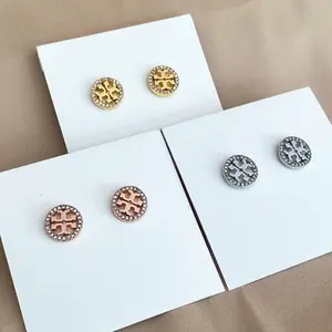 Fashion And Simple Round Pattern Hollow Square Standard Diamond Stud Earrings For Women