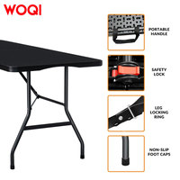 Table pliante WOQI, table en plastique robuste et portable, table utilitaire pour la salle à manger, intérieur/extérieur, pour le camping, le pique-nique et les fêtes, noire