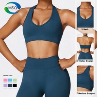 Nouveau soutien-gorge de sport à col halter tendance, grand col halter avec coussinets de poitrine, gym, fitness, sans couture, yoga, soutien-gorge de sport sexy à col en V