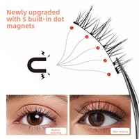 Faux cils magnétiques transfrontaliers sans colle, épais 0,03 mm, monobloc, semi-faits à la main, réutilisables, avec tiges en fil de coton, lot de deux